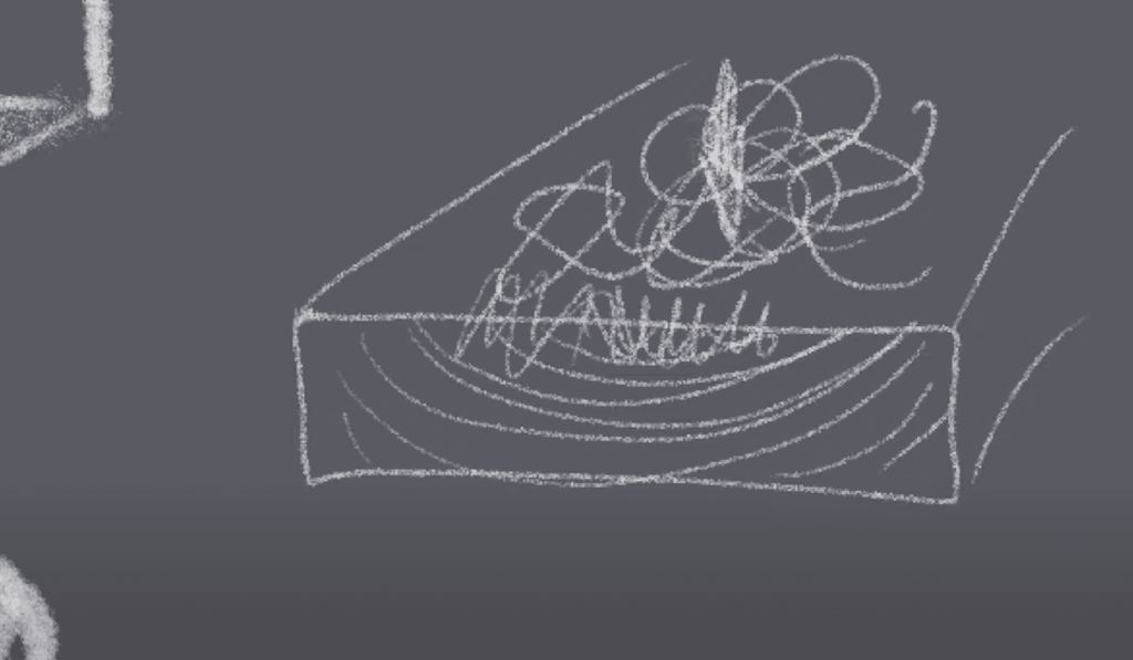 A sketch illustrating basic wood carving techniques. It features a block of wood with various lines and curves, showing the initial stages of the carving process. Perfect for those interested in wood carving classes and lessons!
